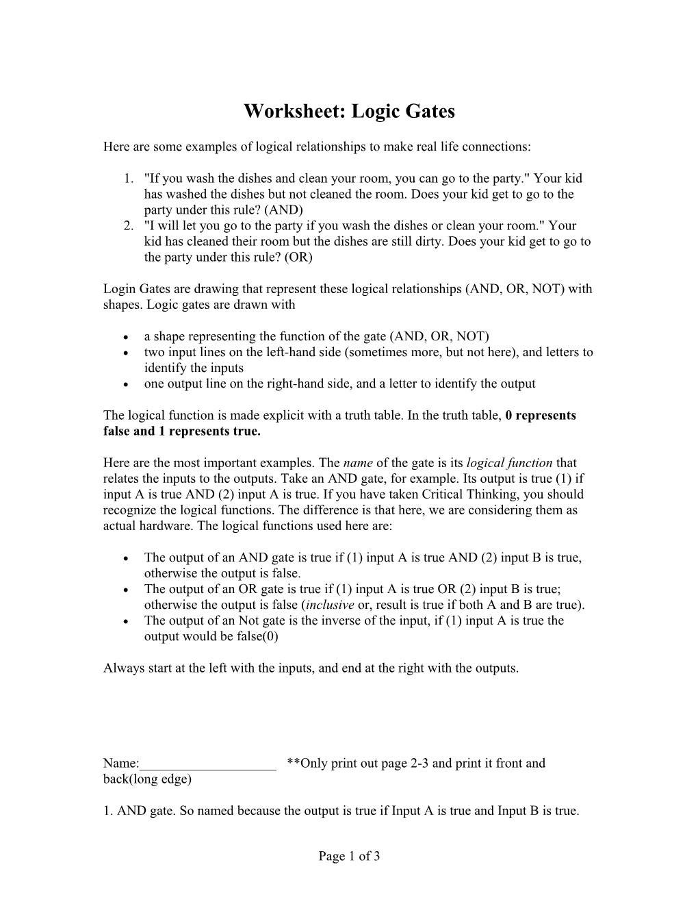 Worksheet: Logic Gates