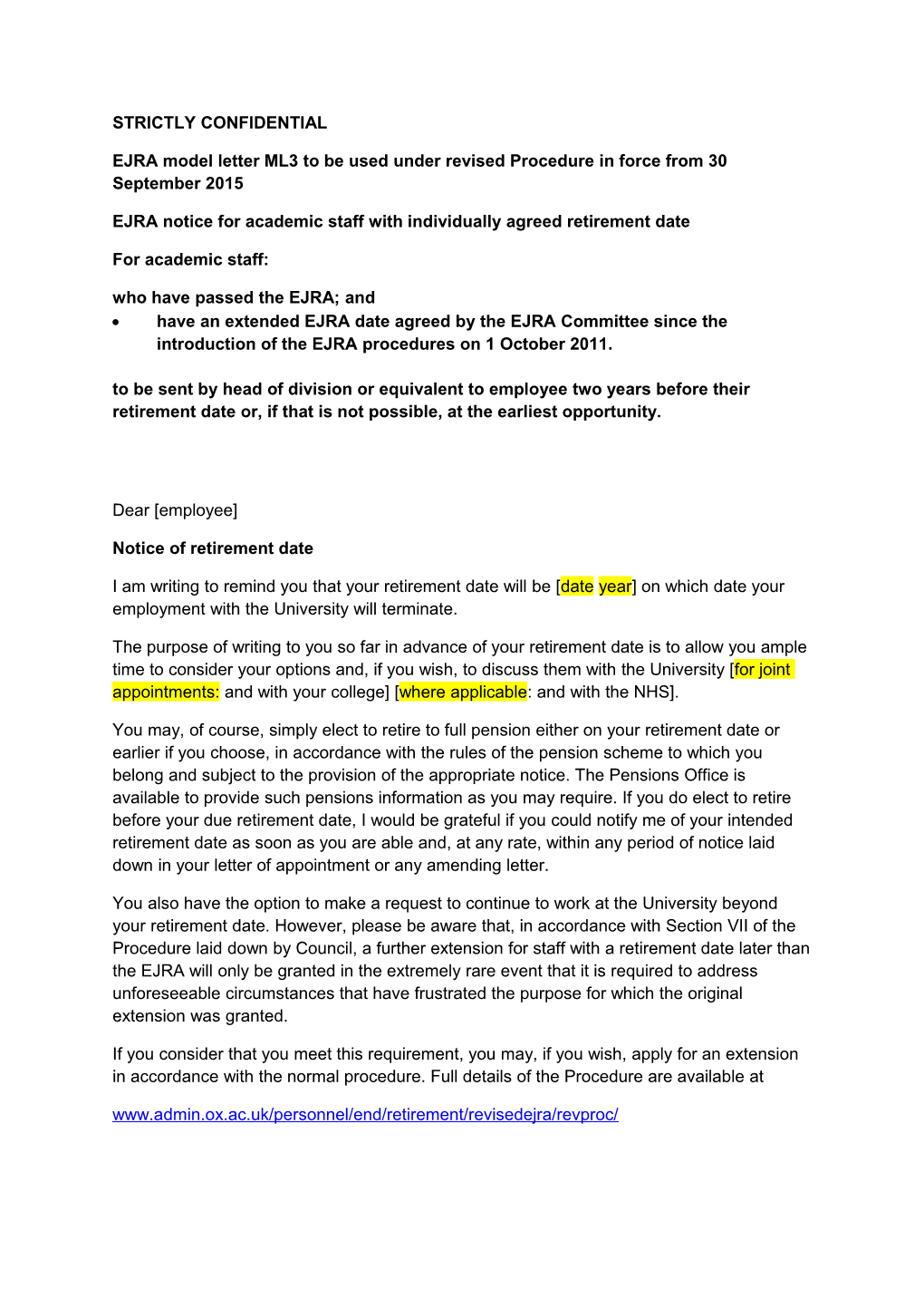 EJRA Notice for Academic Staff with Individually Agreed Retirement Date