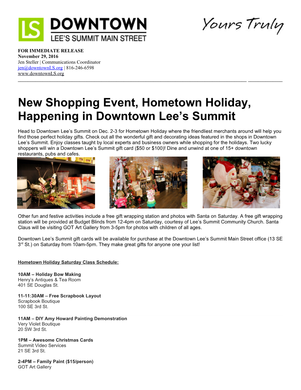 New Shopping Event, Hometown Holiday, Happening in Downtown Lee S Summit