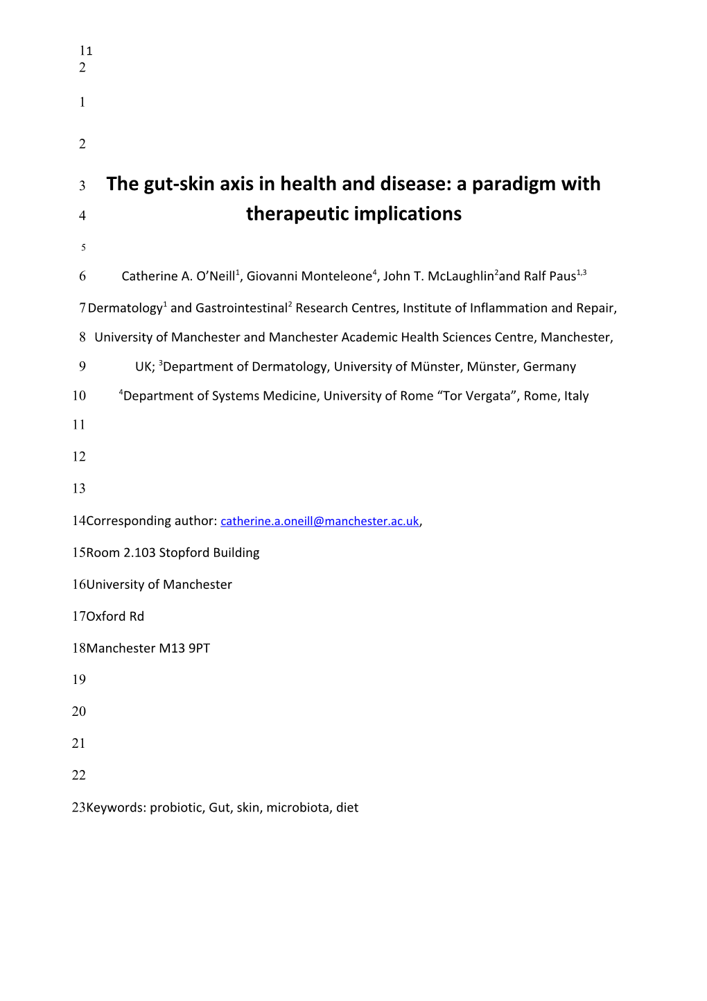 The Gut-Skin Axis in Health and Disease: a Paradigm with Therapeutic Implications