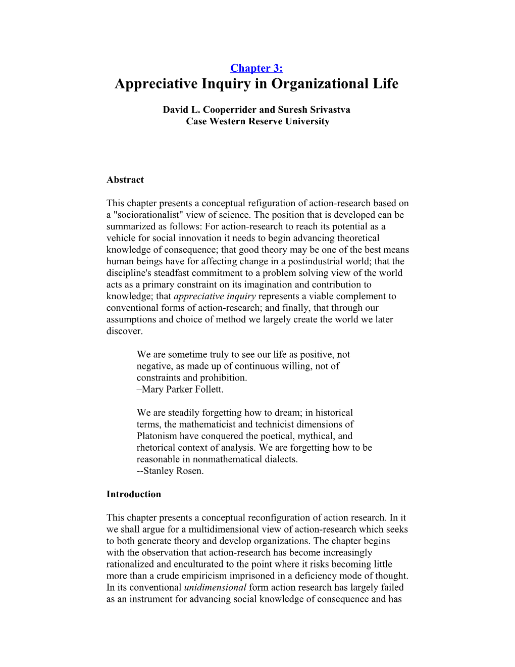 Chapter 3: Appreciative Inquiry in Organizational Life