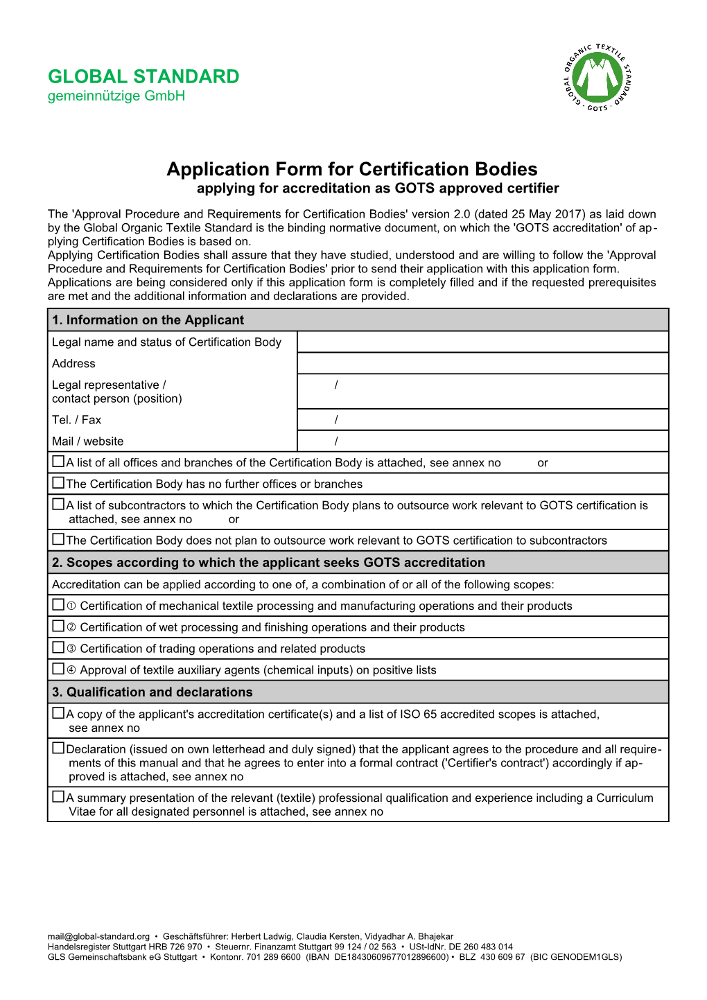 Application Form Textile Processing and Trade