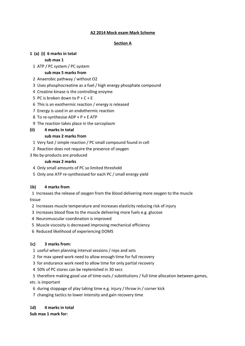 A2 2014 Mock Exam Mark Scheme