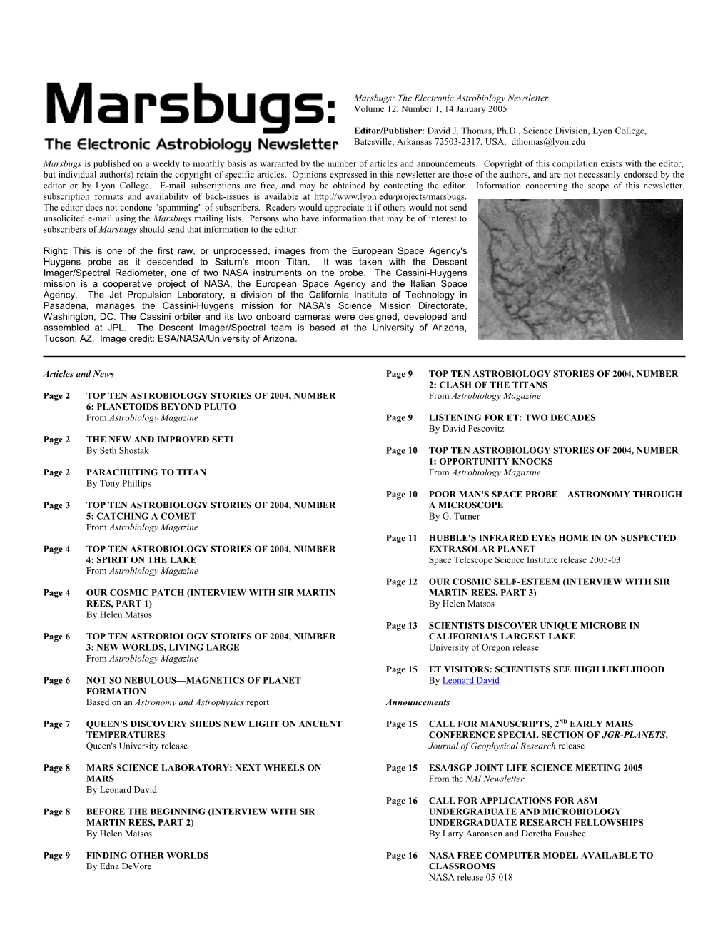 Marsbugs Vol. 12, No. 1
