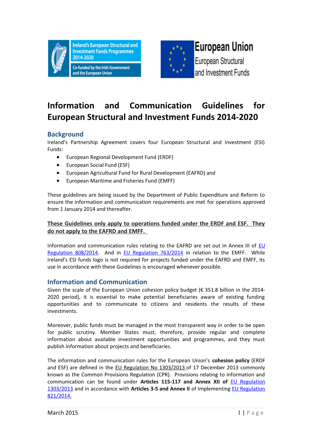 Information and Communicationguidelines for European Structural and Investment Funds 2014-2020