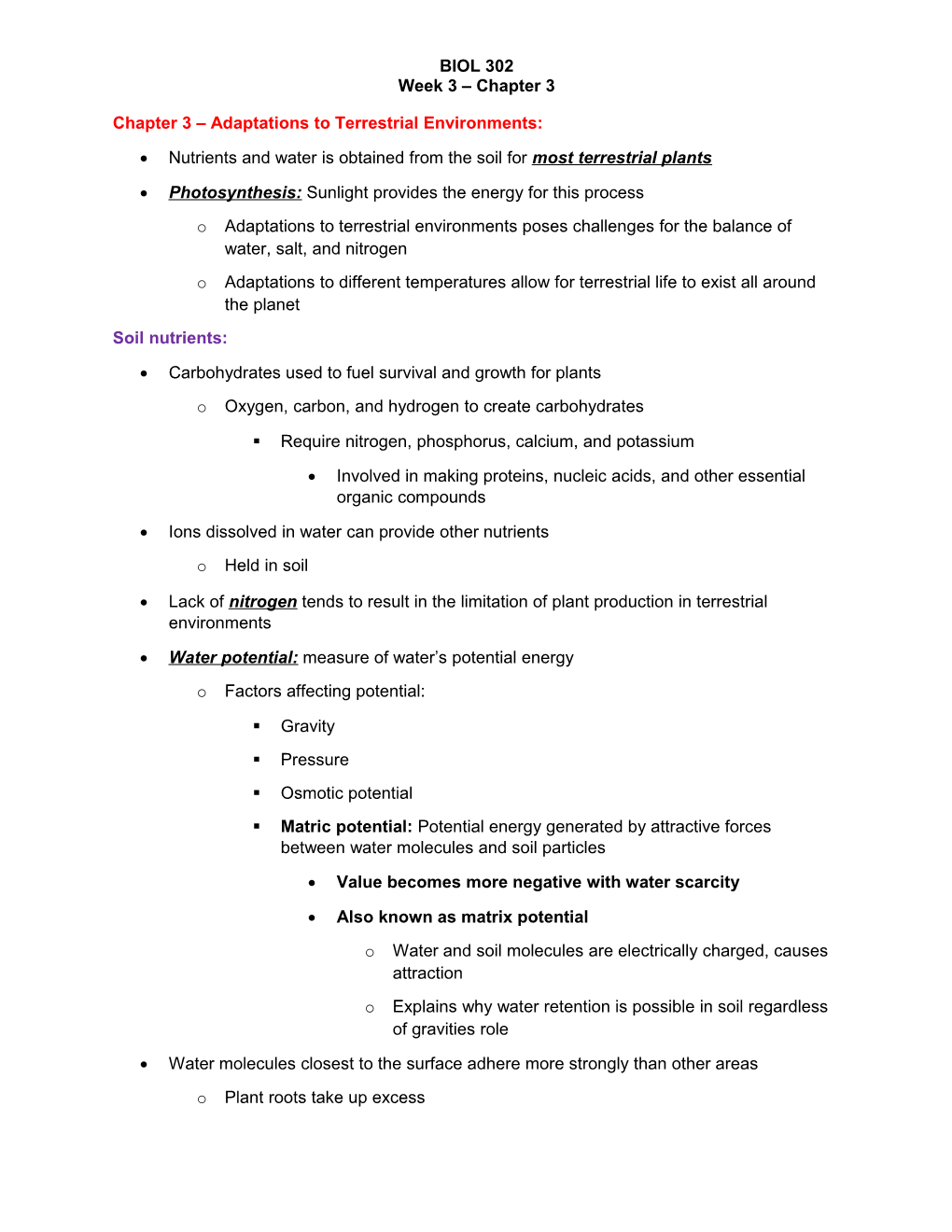 Chapter 3 Adaptations to Terrestrial Environments