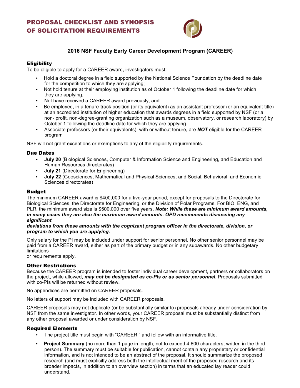 2016Nsffacultyearly Career Developmentprogram (CAREER)