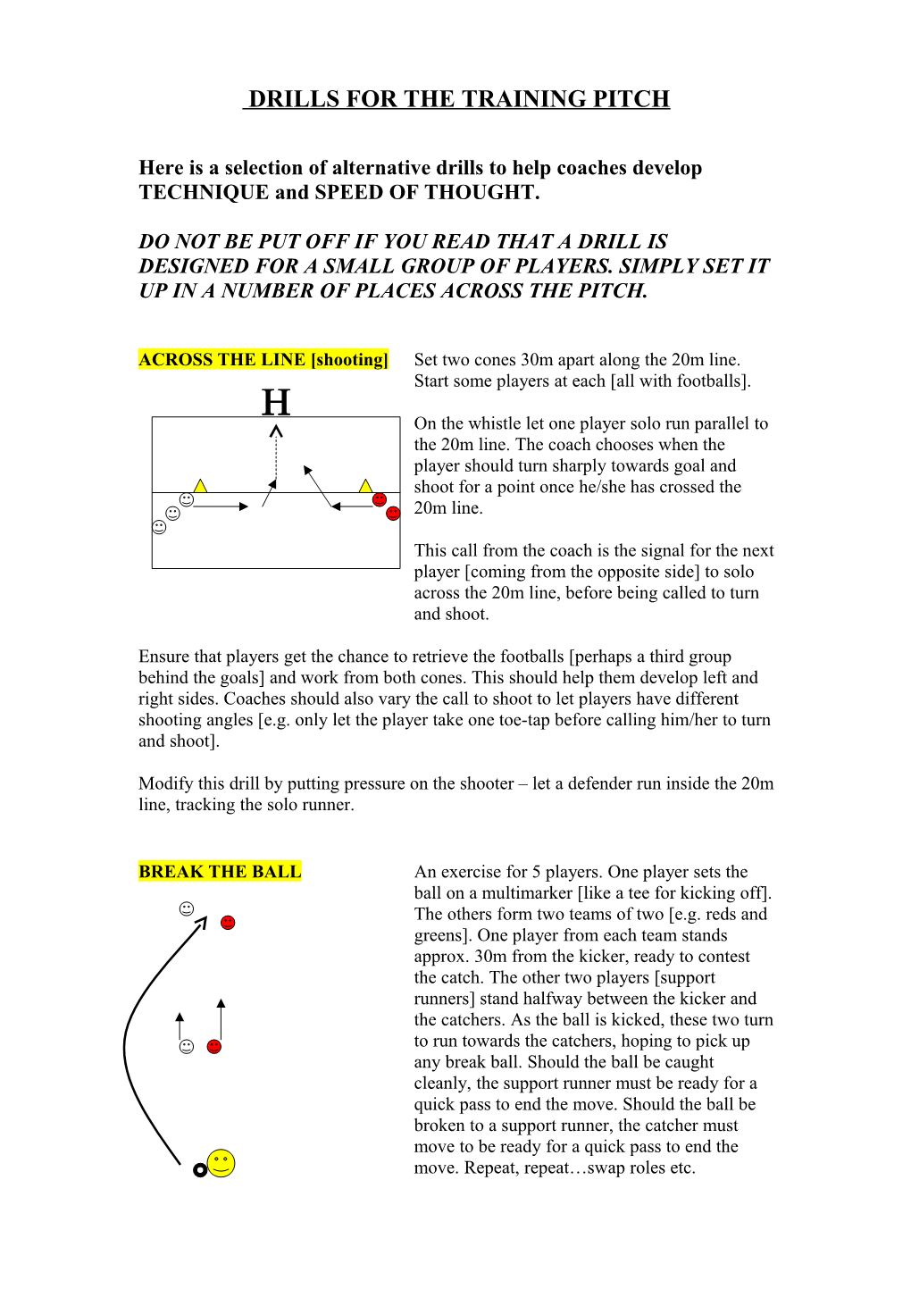 Drills for the Training Pitch