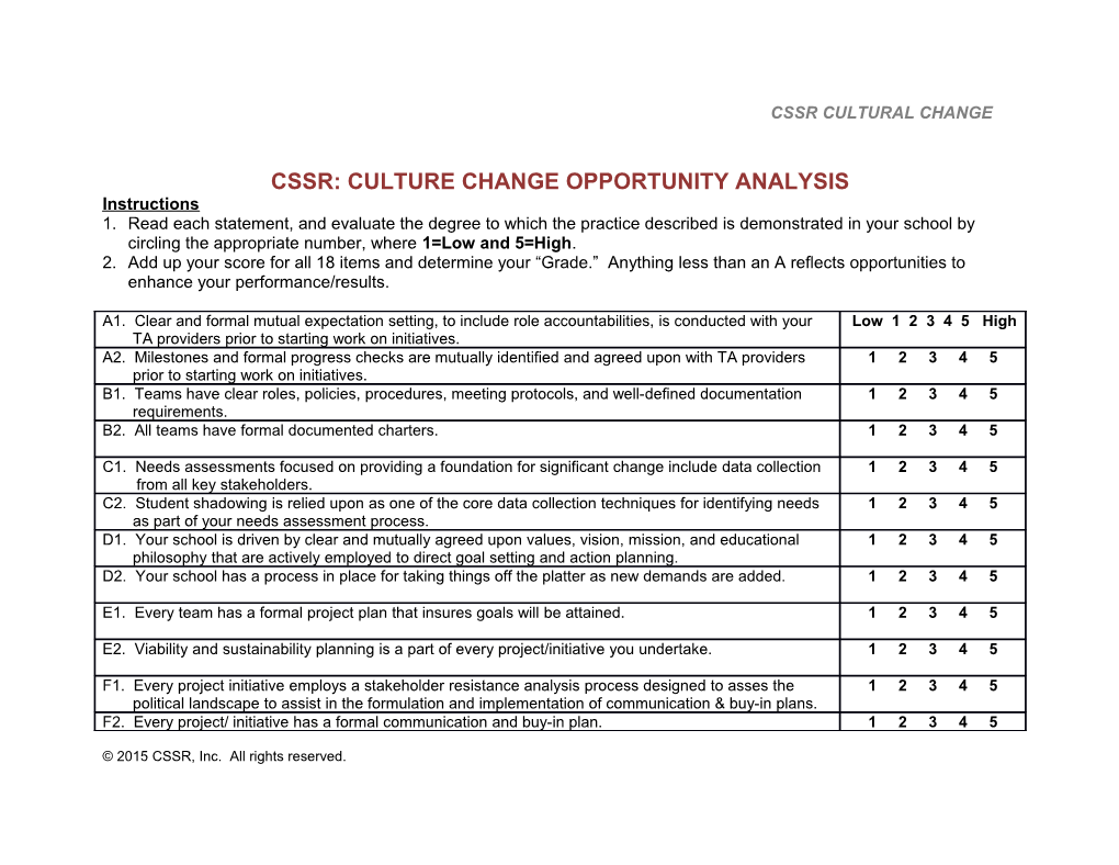 Cssr: Culture Change Opportunity Analysis