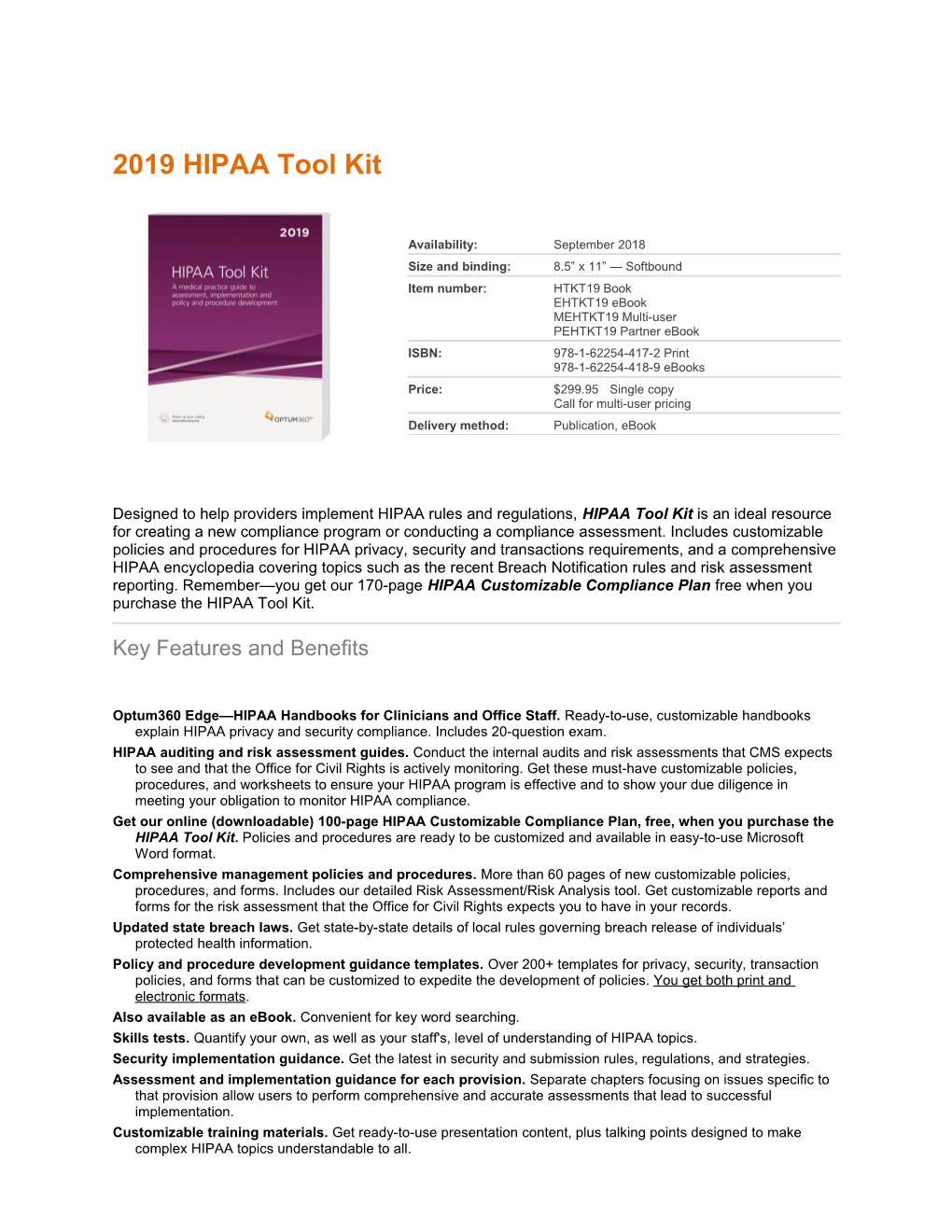 2019 HIPAA Tool Kit