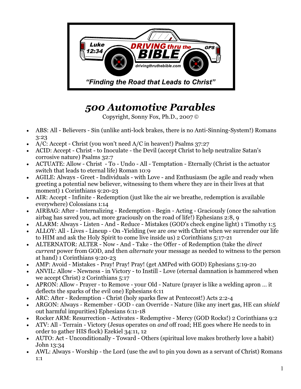 Motorsports Parables List
