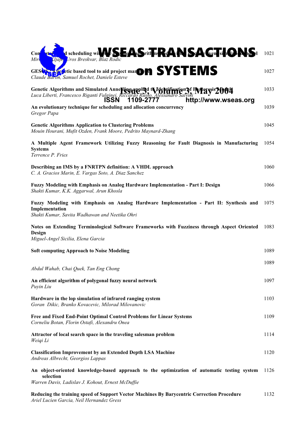 WSEAS Trans. on SYSTEMS, May 2004