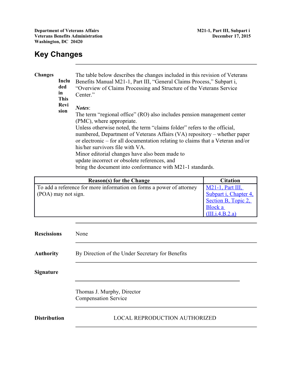 Department of Veterans Affairsm21-1, Part III, Subpart I