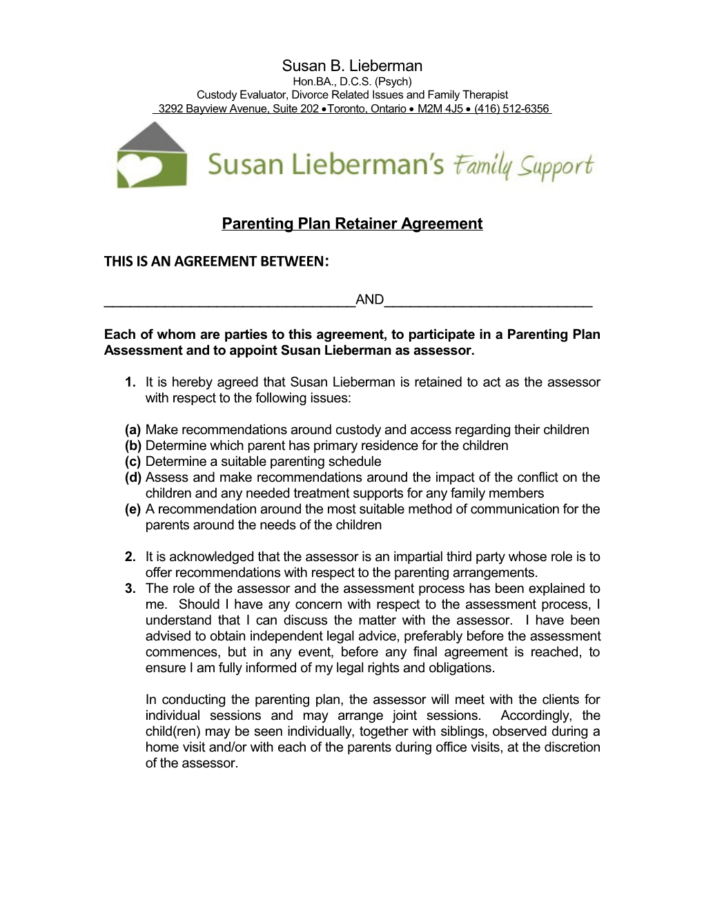 Parenting Plan Retainer Agreement