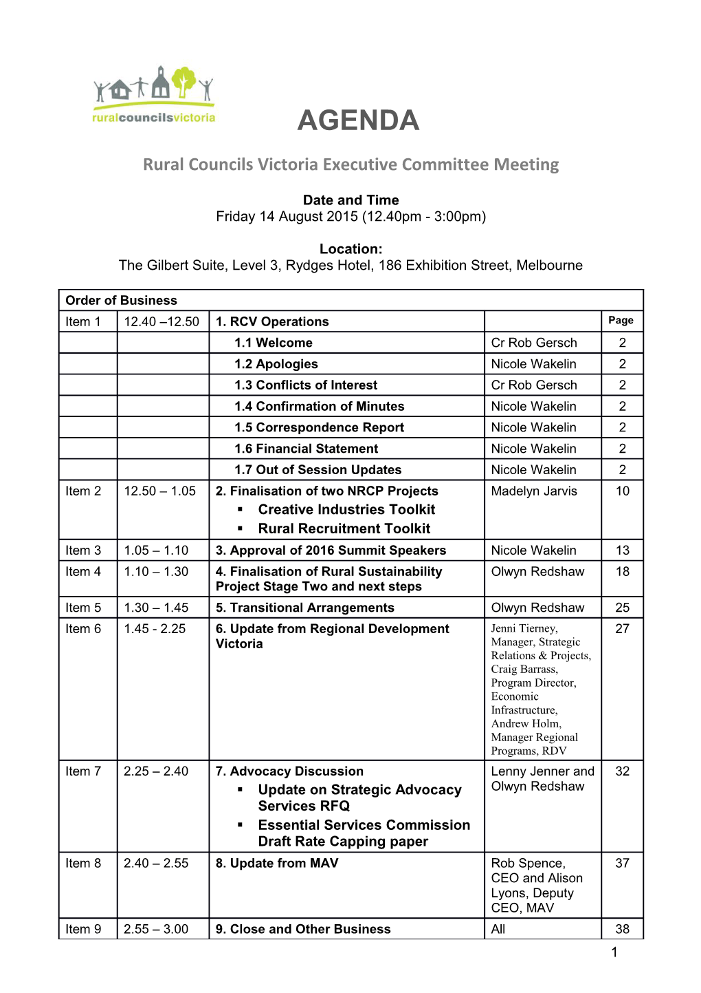 Rural Councils Victoria Executive Committee Meeting