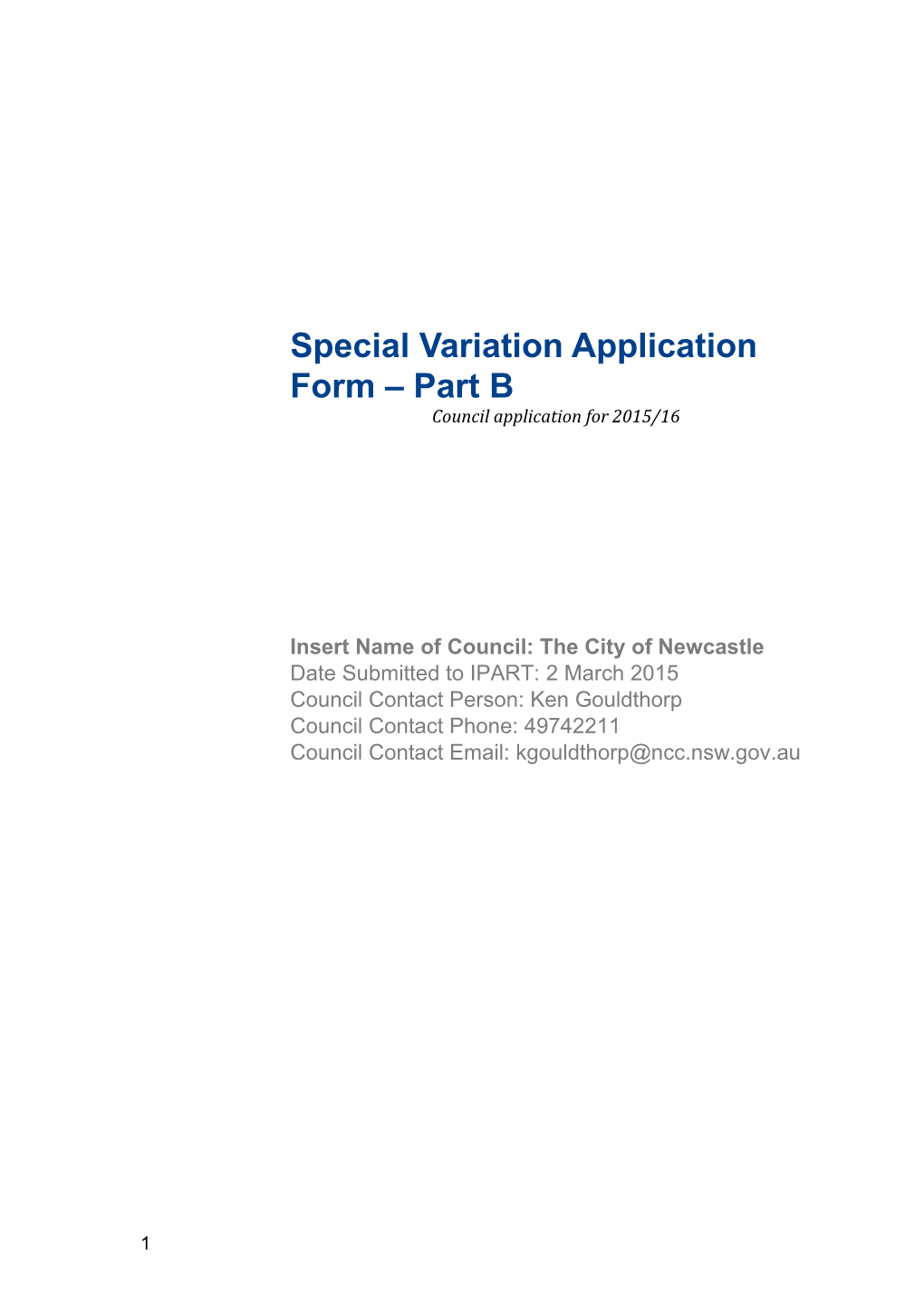 Special Variation Application Form Part B