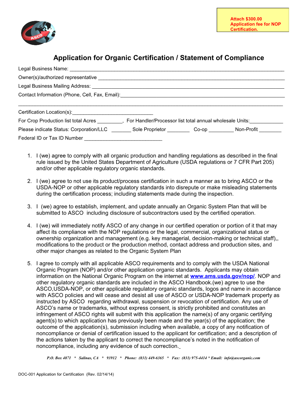 Monterey County Organic Application
