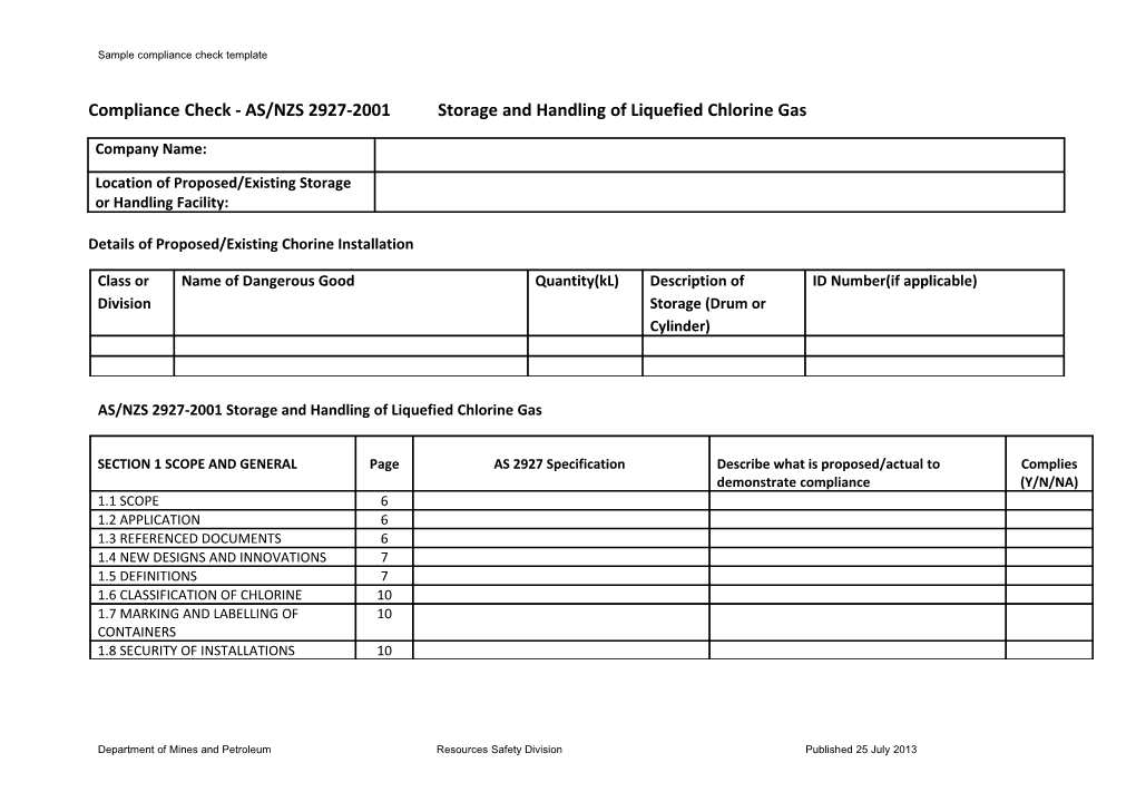 AS2927 Sample Compliance Check Template