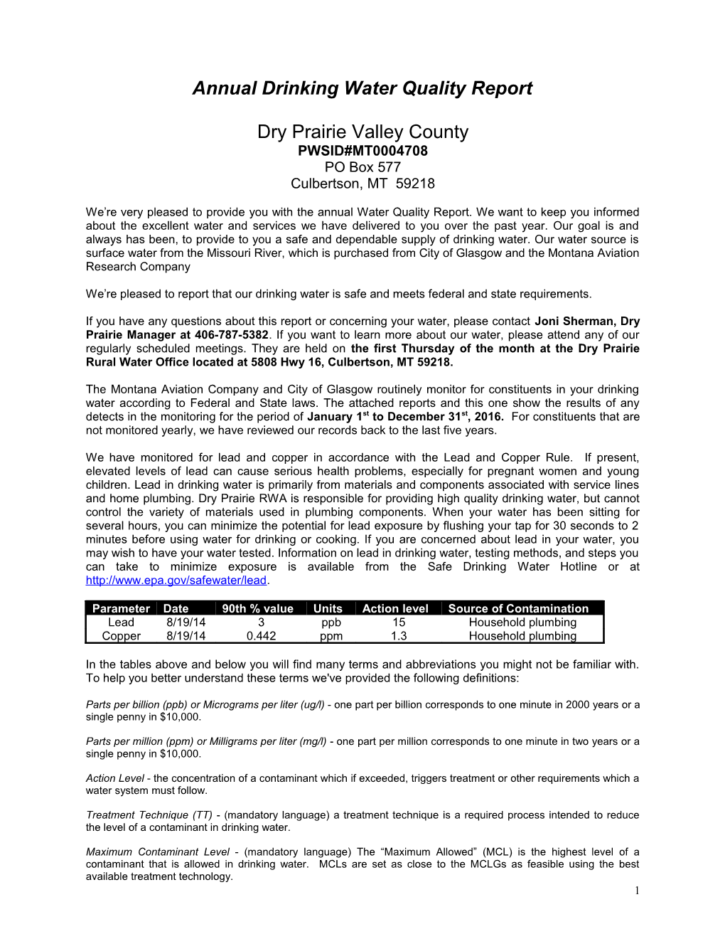 1998 Annual Drinking Water Quality Report