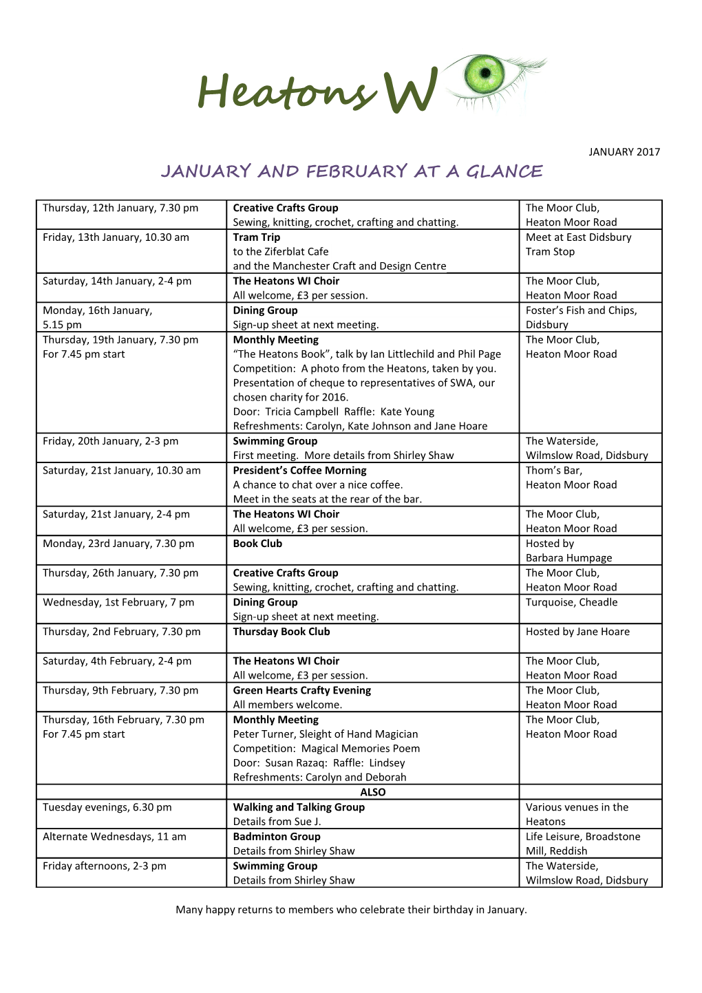 January and February at a Glance