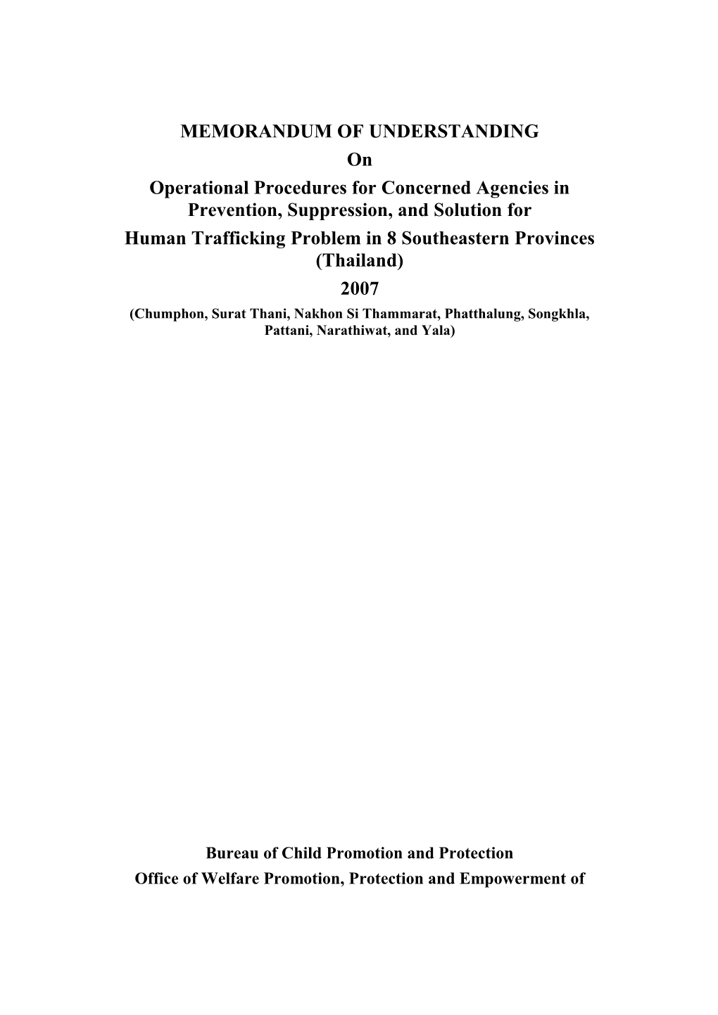 Operational Procedures for Concerned Agencies in Prevention, Suppression, and Solution For