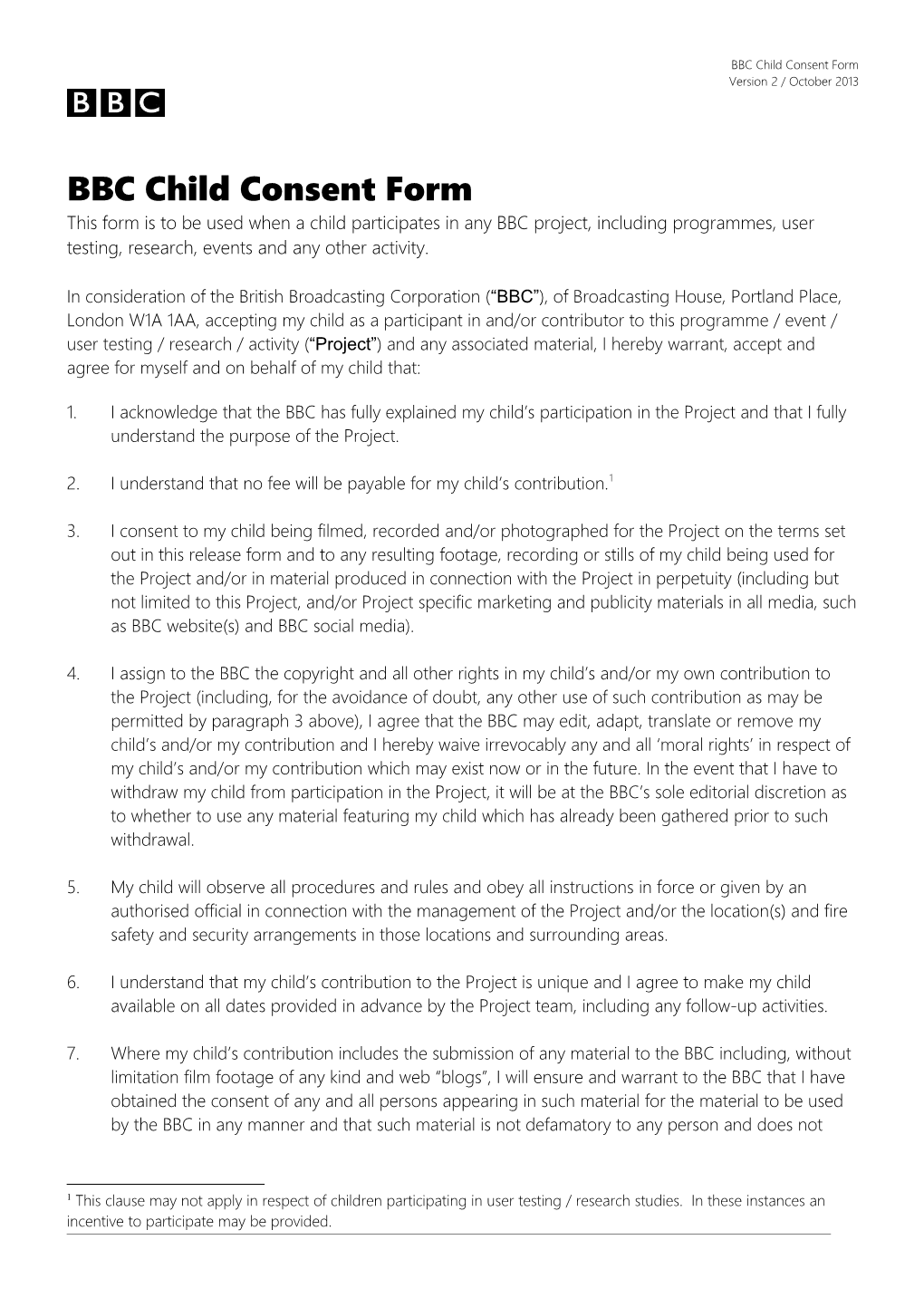 BBC Child Consent Form