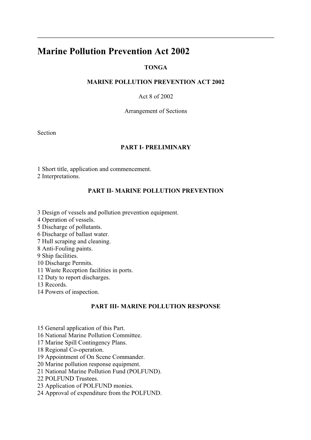 Marine Pollution Prevention Act 2002