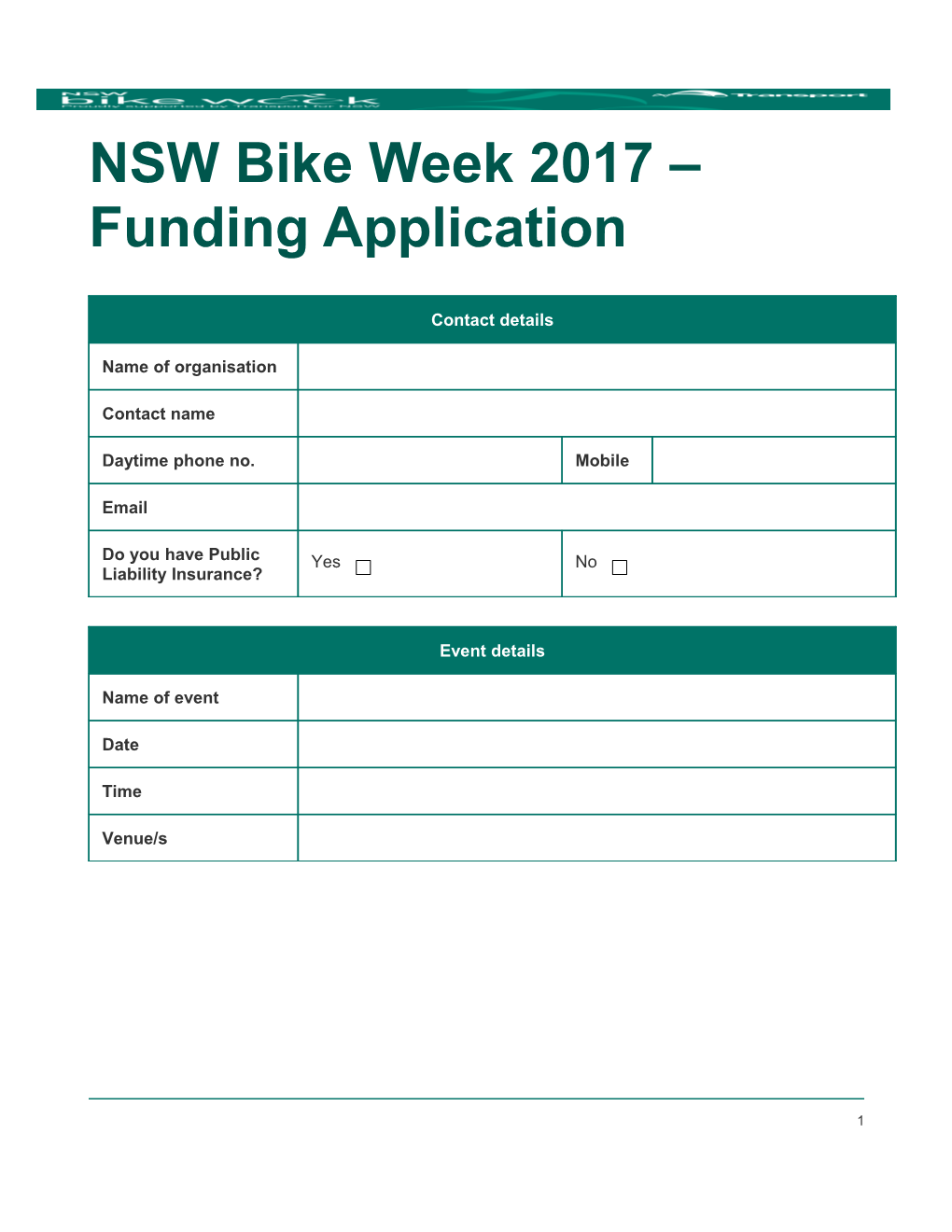NSW Bike Week 2017 Funding Application