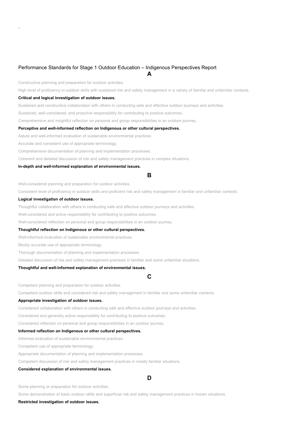 STAGE 1 Outdoor Education Folio Task 20%