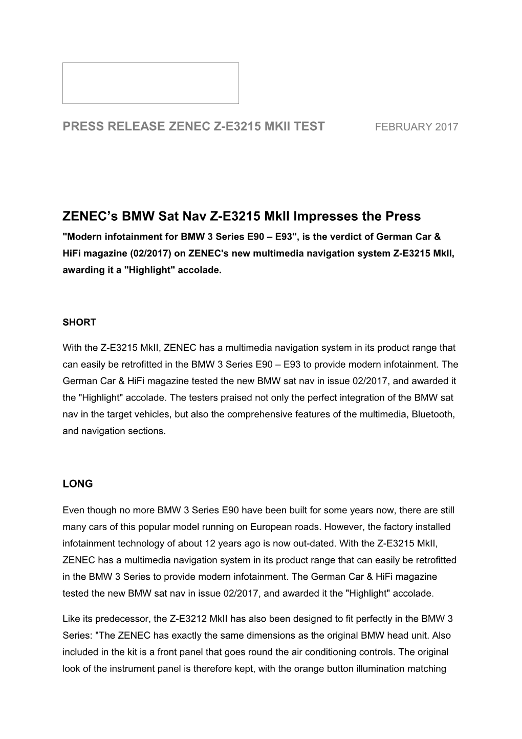 ZENEC S BMW Sat Nav Z-E3215 Mkii Impresses the Press