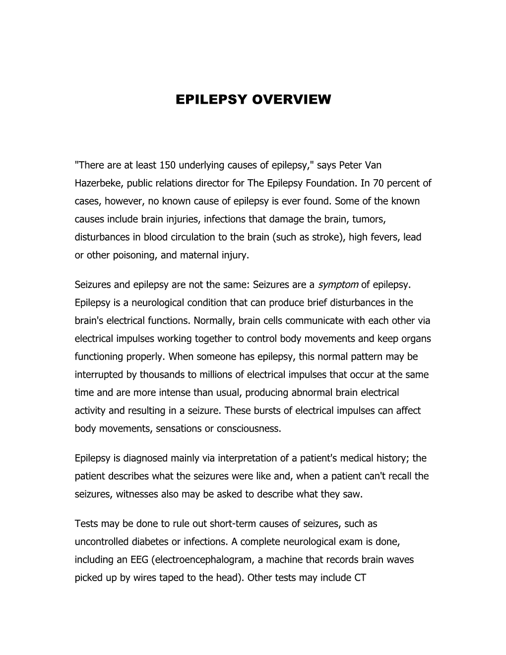 Epilepsy Overview