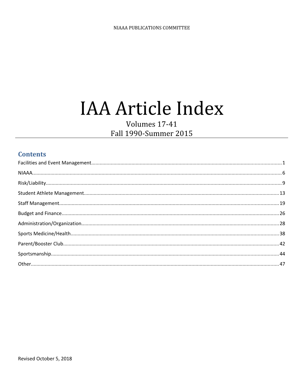 IAA Article Index