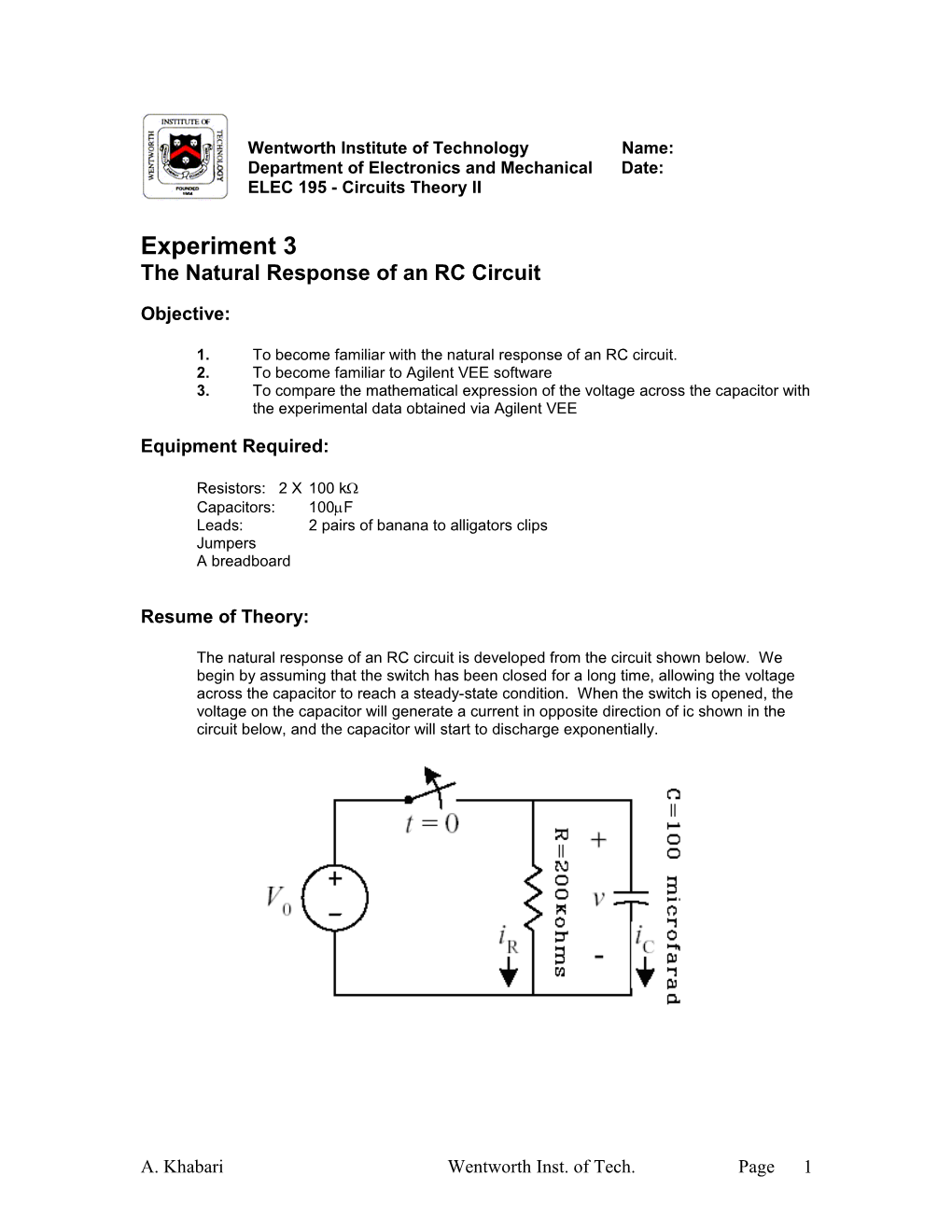 The Natural Response of an RC Circuit