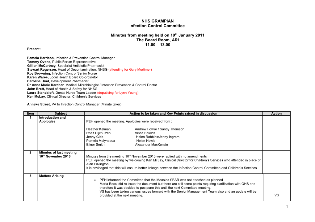 Infection Control Committee Meeting Minutes January 2011