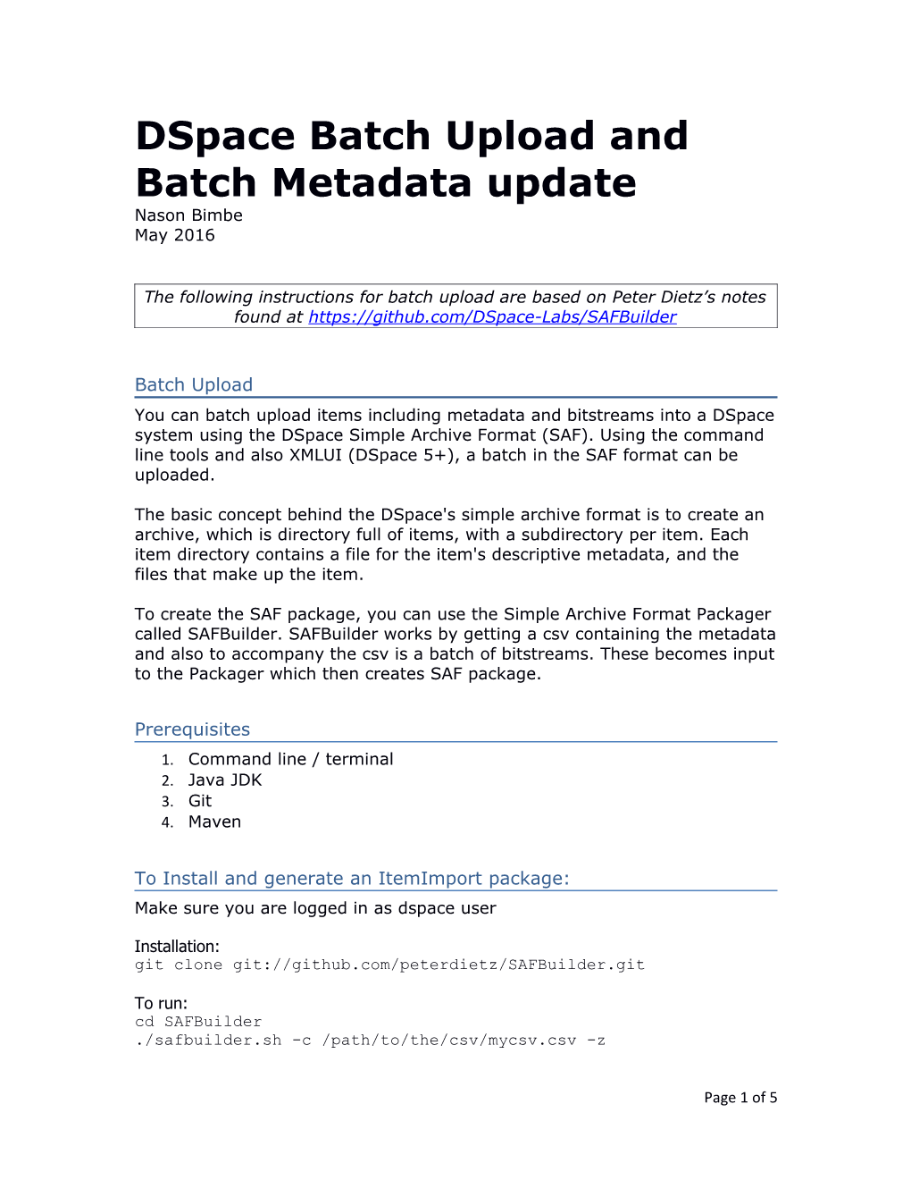 Dspace Batch Upload and Batch Metadata Update