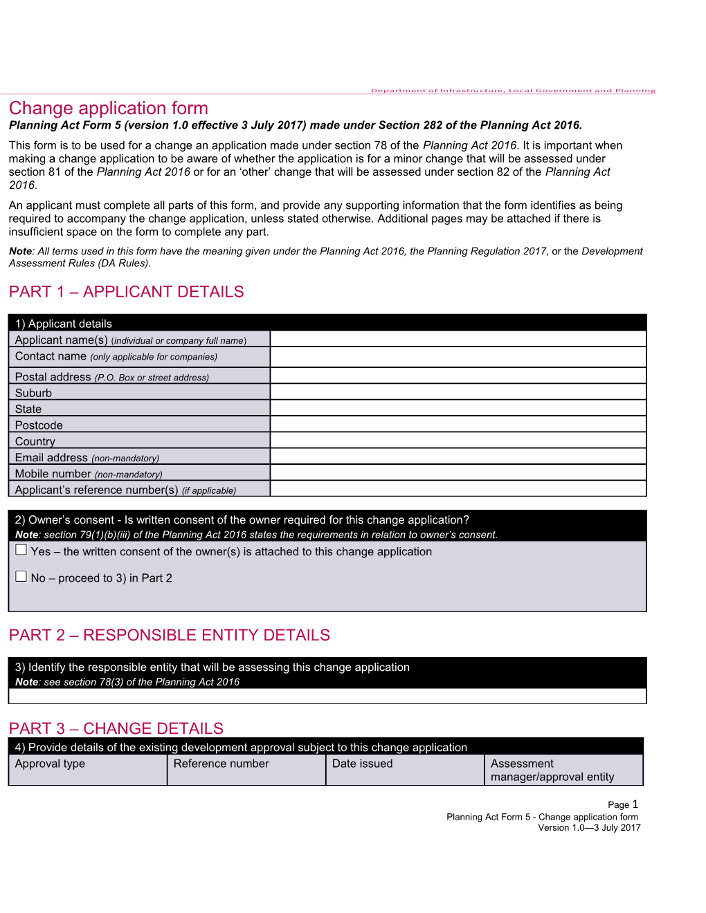 Change Application Form