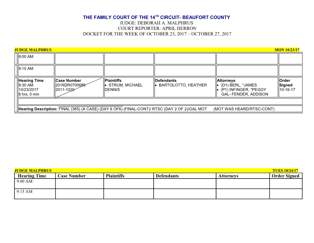 Judge Malphrus Wed 10/25/17 (Page 1 of 2)