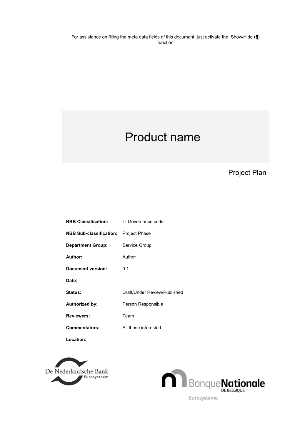 Product Nameproject Plan Template