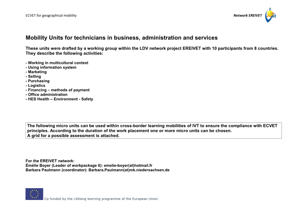 Mobility Units for Technicians in Business, Administration and Services