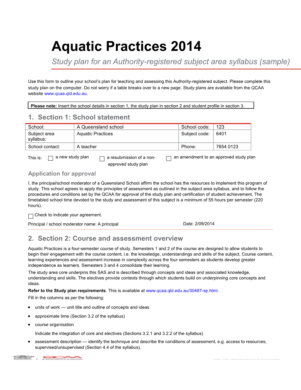 Aquatic Practices 2014 Study Plan