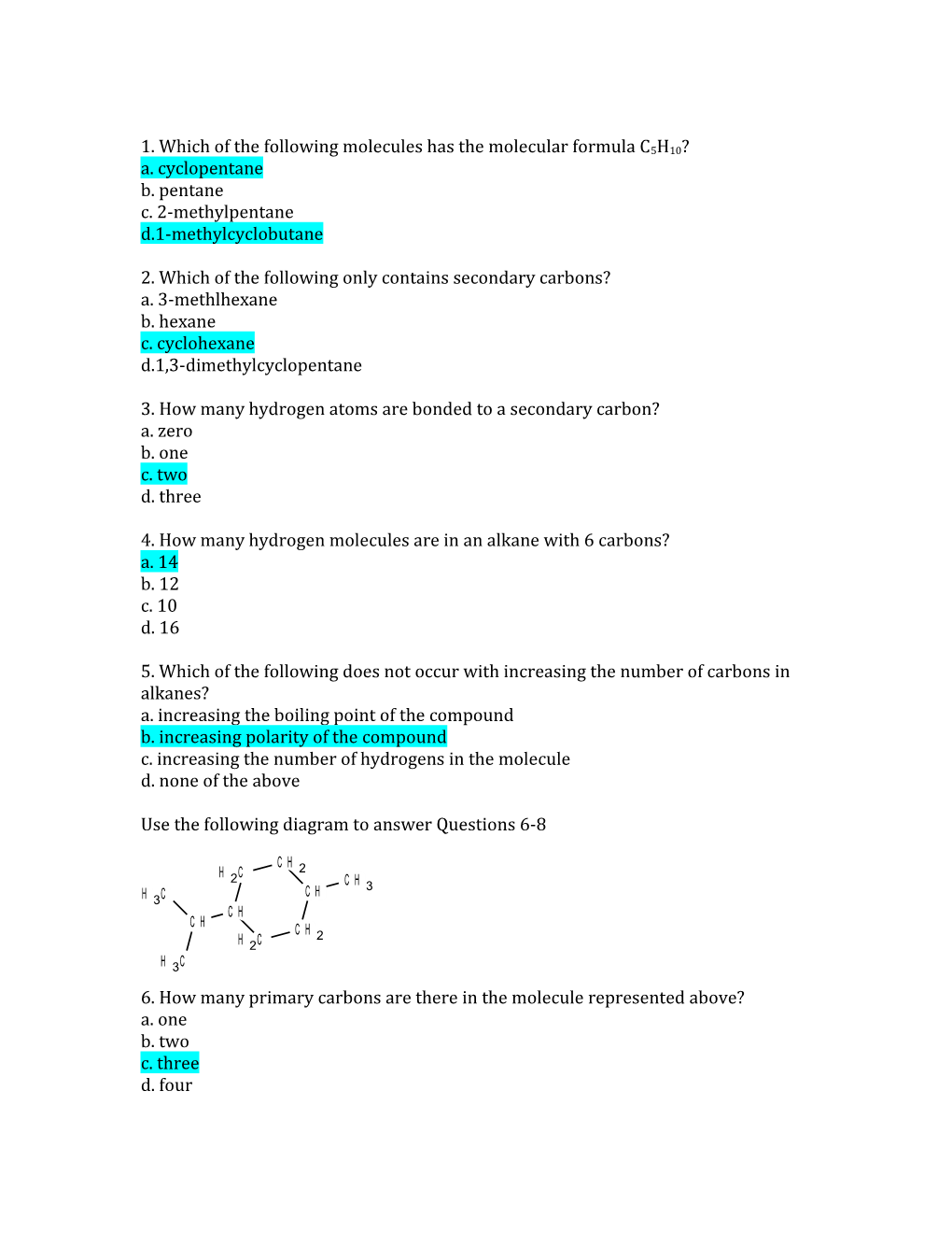 1. Which of the Following Molecules Has the Molecular Formula C5H10?