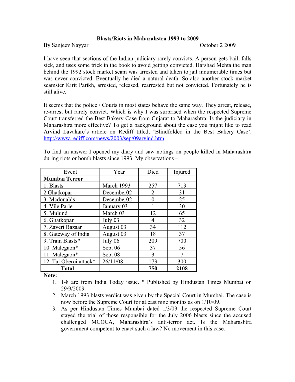 Conviction in Blast/Riot Cases