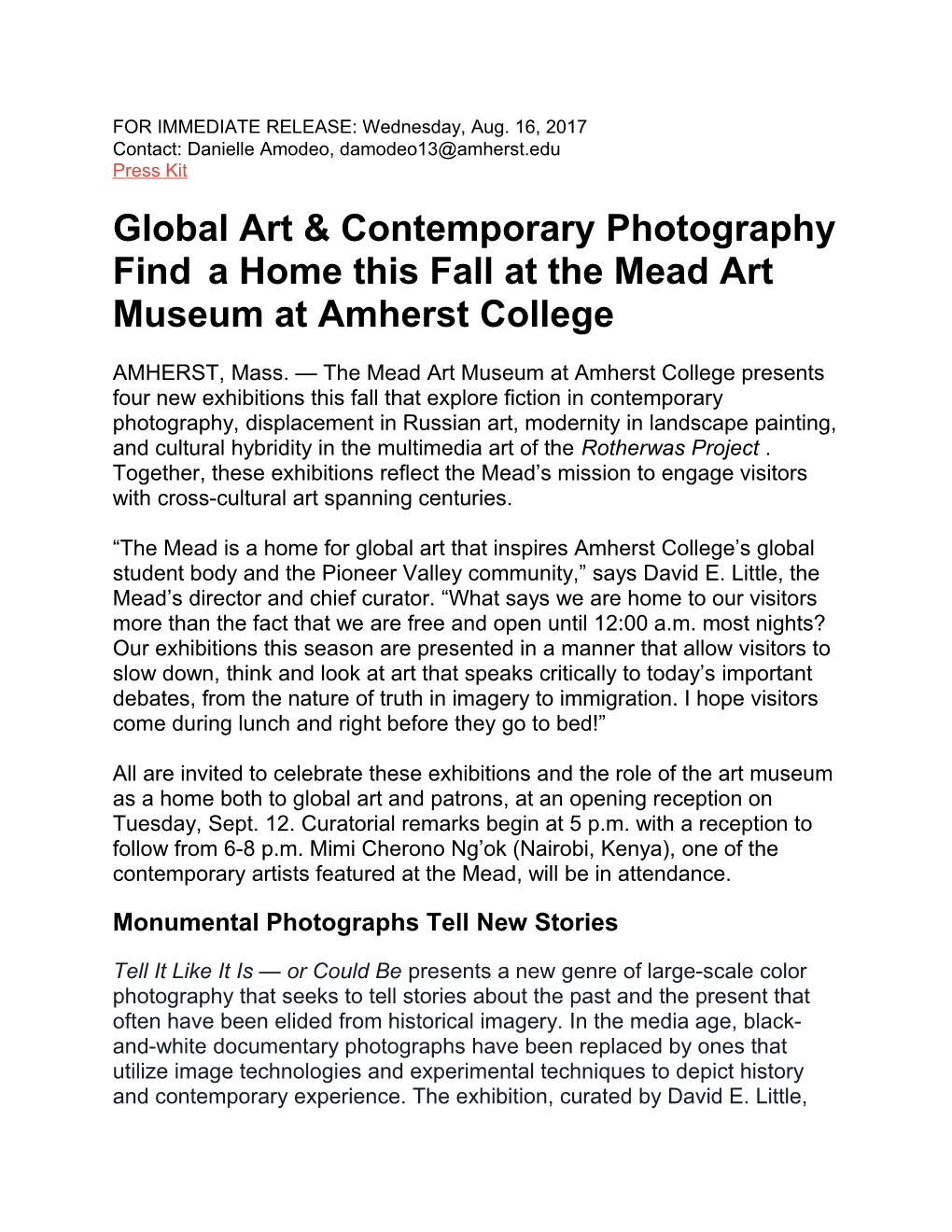 Global Art & Contemporary Photography Finda Home This Fall at the Mead Art Museum at Amherst