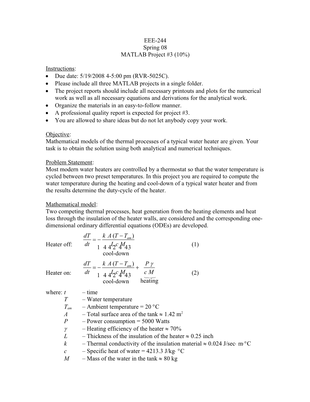 MATLAB Project #3 (10%)