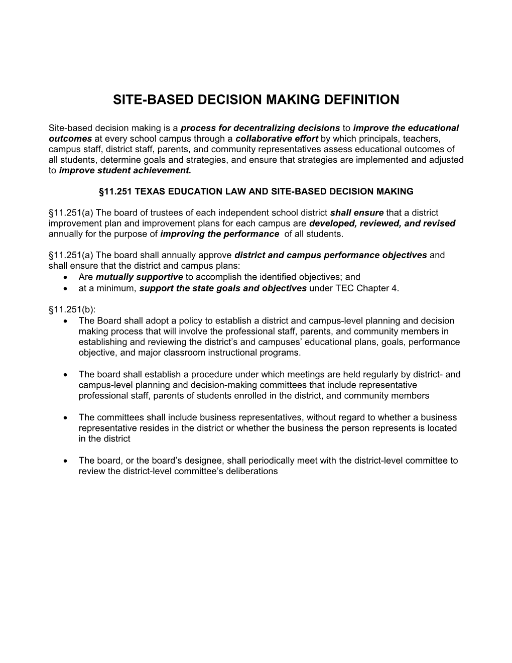 Site-Based Decision Making Definition