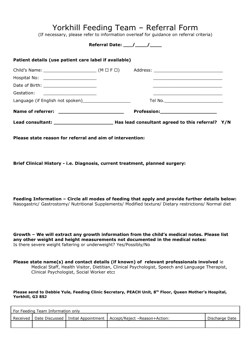 Yorkhill Feeding Team Referral Form