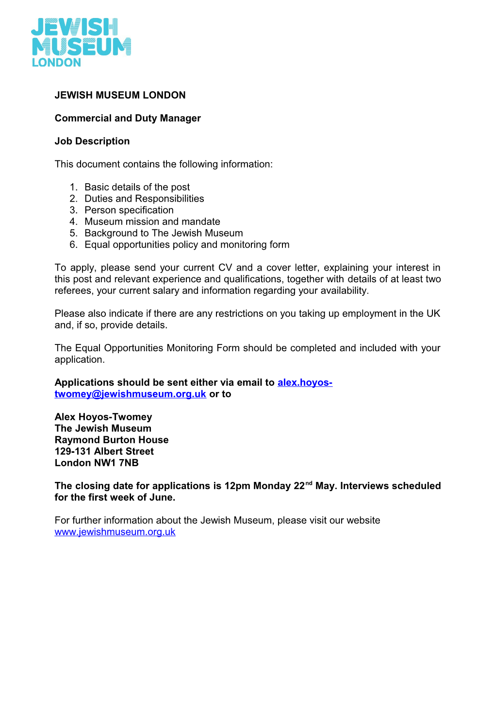 Draft Job Description - Commercial Manger