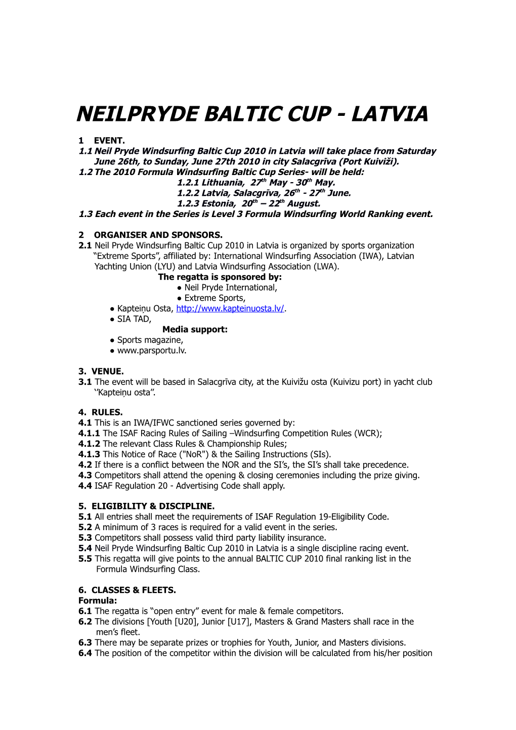 Neilpryde Baltic Cup 2009