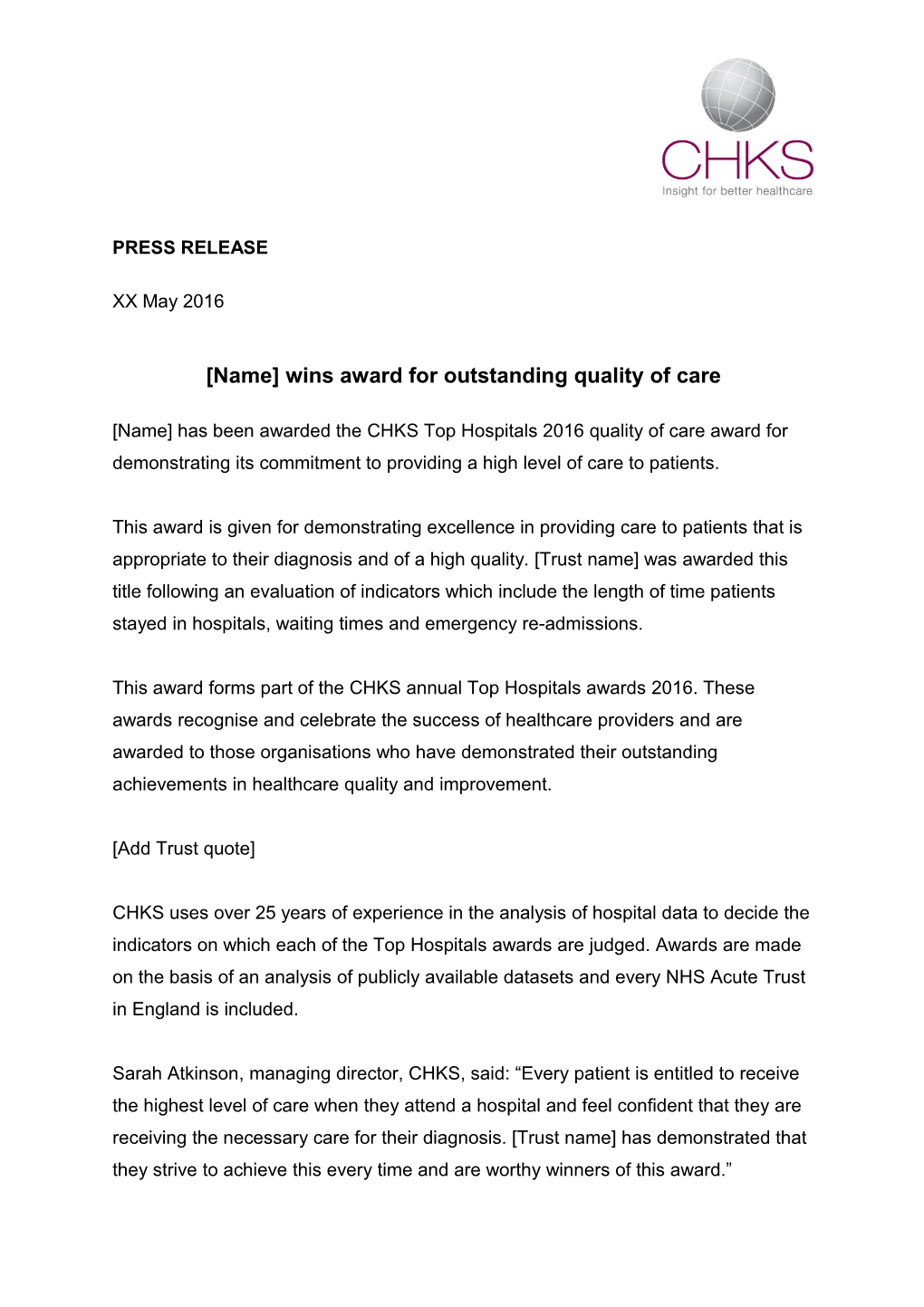 Name Wins Award for Outstanding Quality of Care