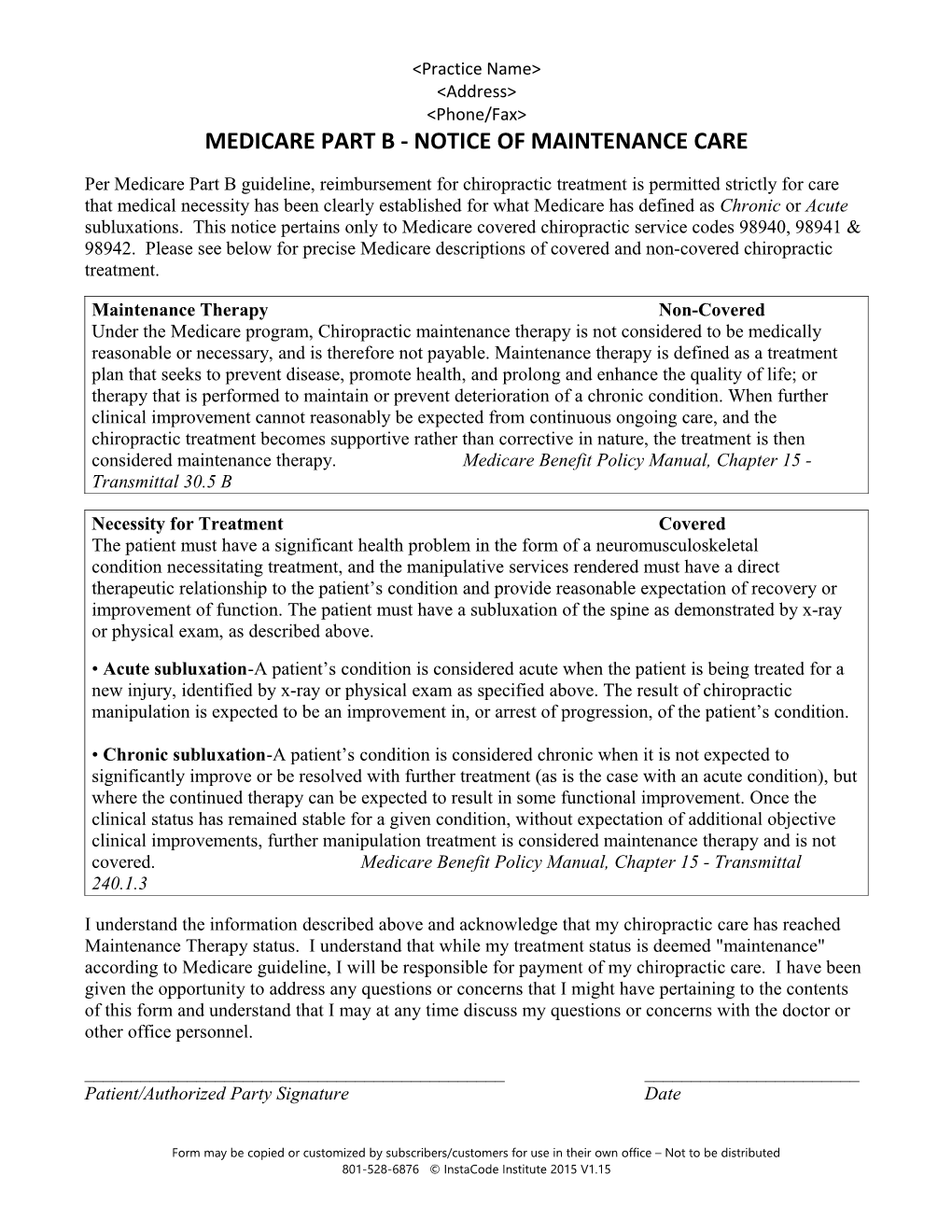 Medicare Part B - Notice of Maintenance Care